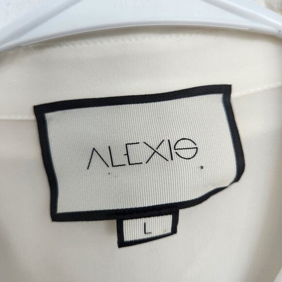 ALEXIS Silk Off White Blouse L Military Retro Inspired Quiet Luxury Office Party - Picture 3 of 8